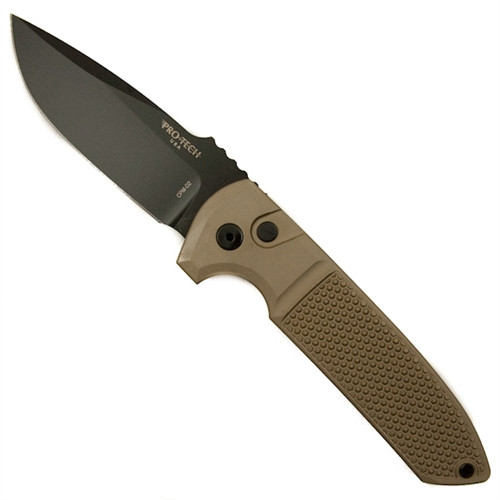 Pro-Tech Rockeye Auto Knife, Desert Tan Handle, Black CPM-D2 Blade