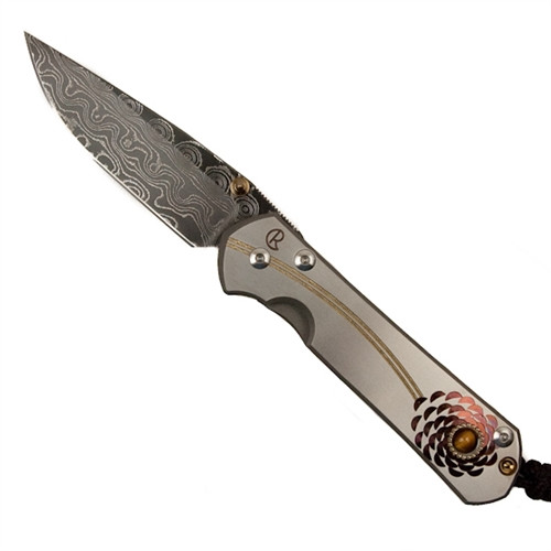 Chris Reeve Tiger Eye Small Sebenza 21 Knife, Raindrop Damascus
