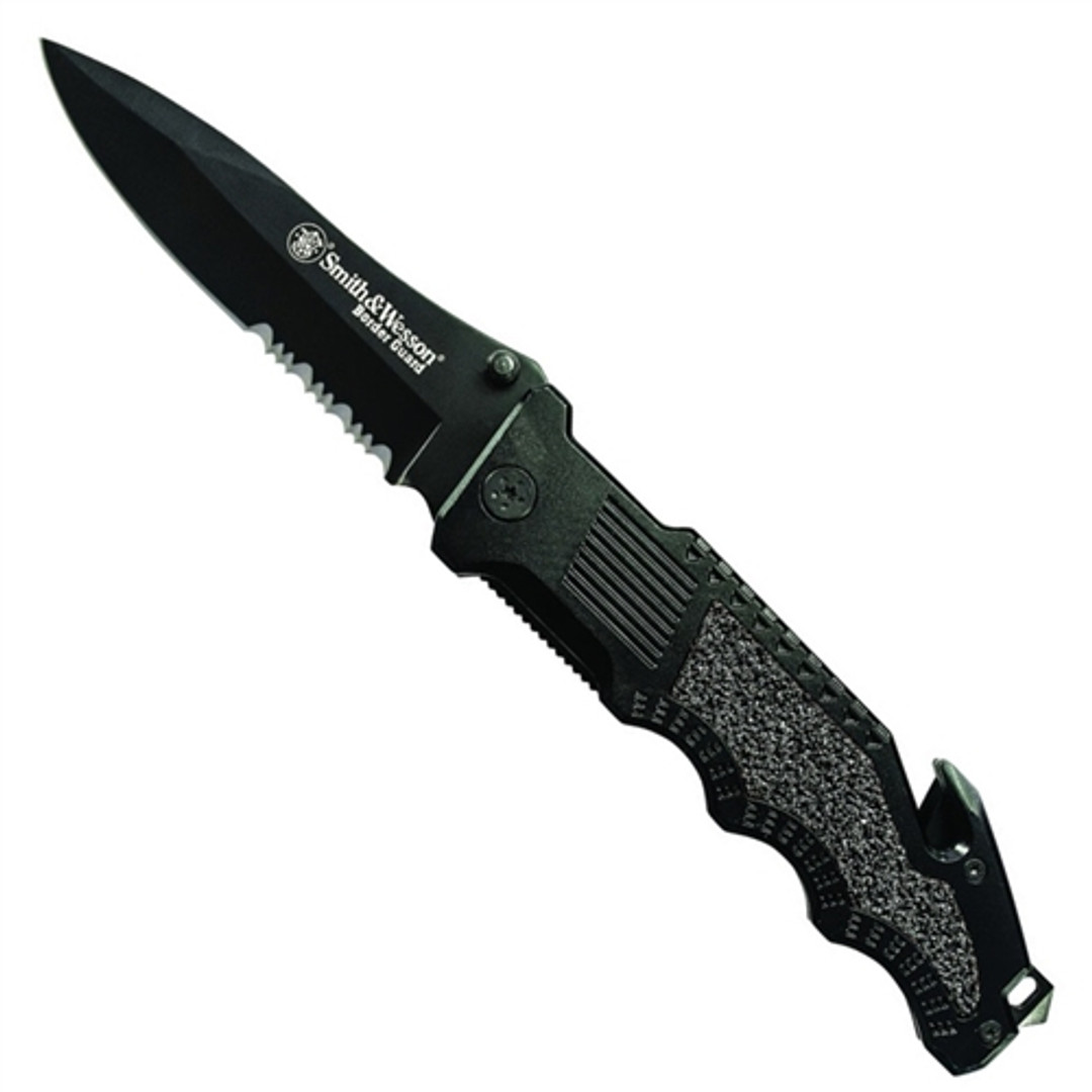Smith & Wesson SWBG1S Border Guard Knife, Black Drop Point Part Ser Blade
