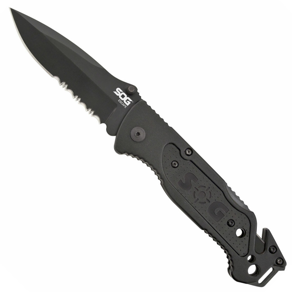 SOG Escape FF25 Folder Knife, Black Combo Blade