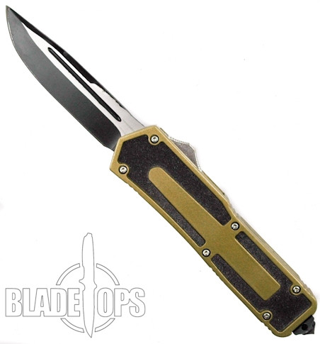 Tan Top Gun OTF Knife, Black Single Edge Blade