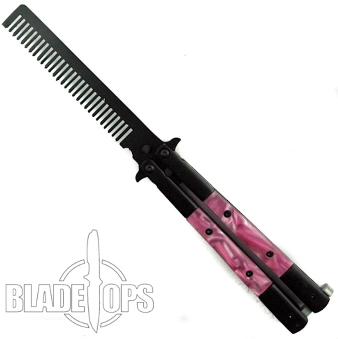 Butterfly Comb Trainer, Pink Pearlex Handle, Black Bolsters