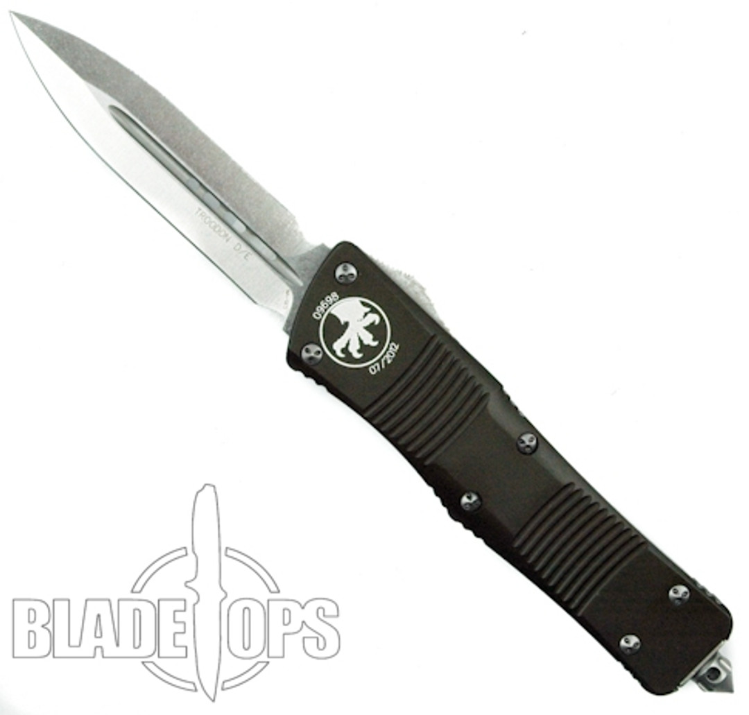 Microtech Green Troodon Double Edge OTF Knife , Stonewash Dual Standard Edges, 138-10GR