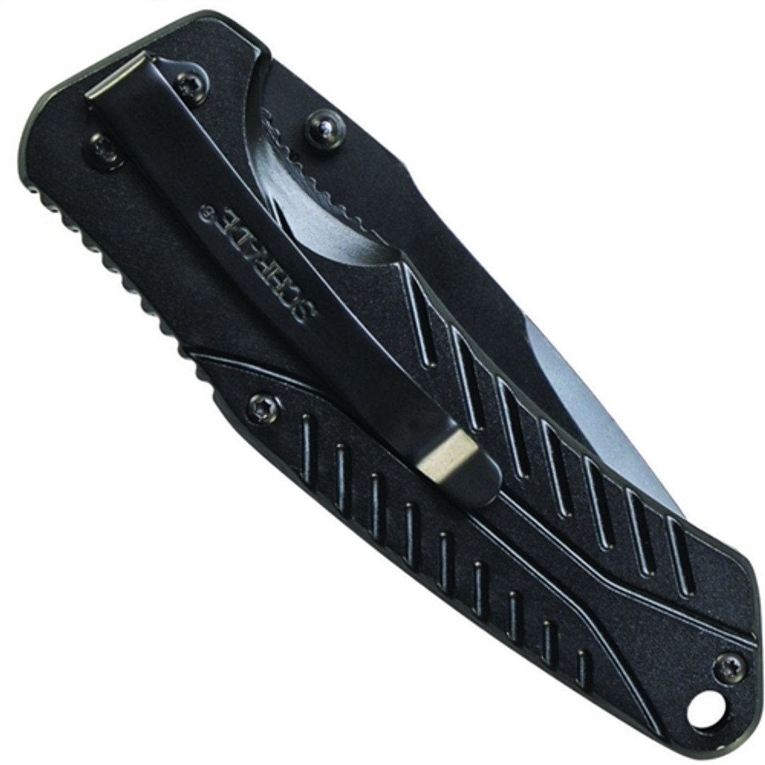 Schrade 206 Folder Knife, Black Plain Clip Point Blade