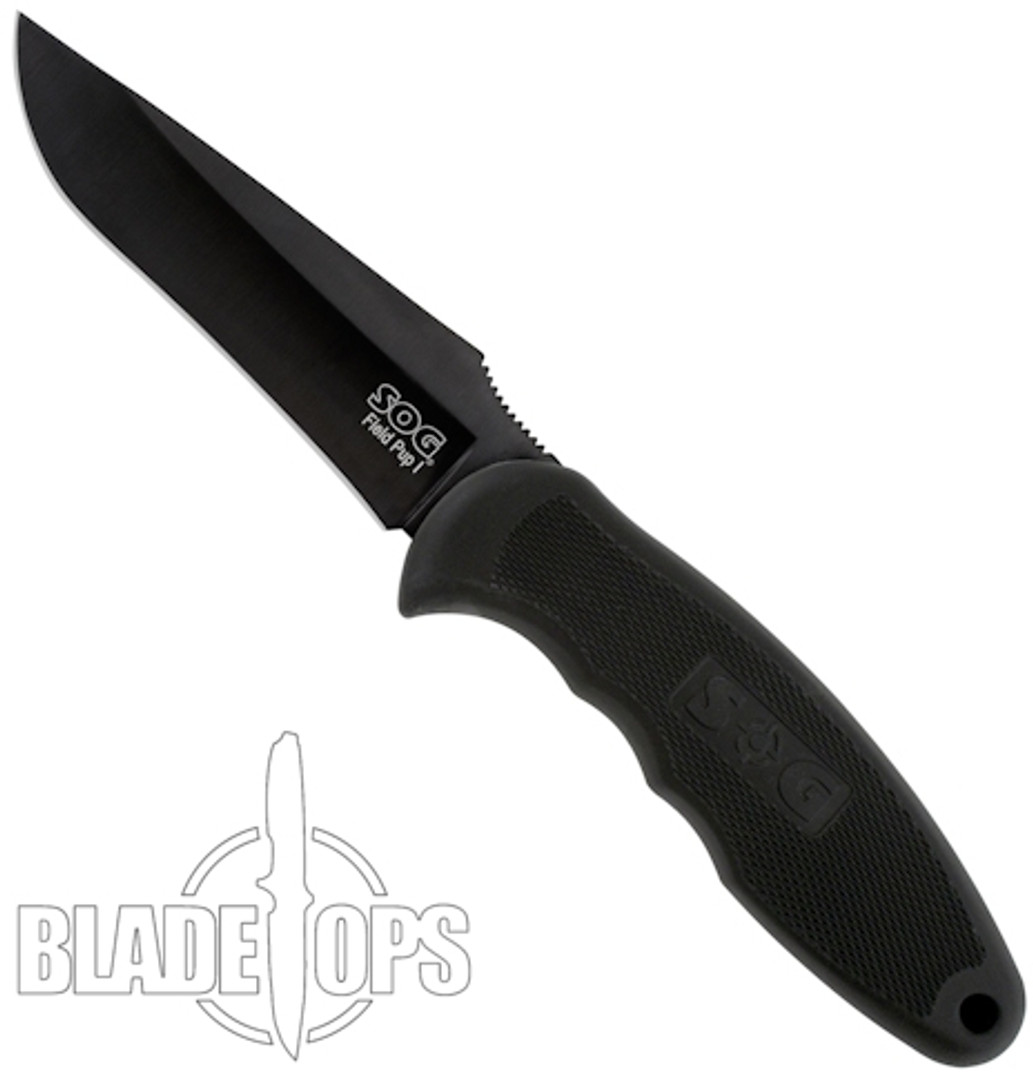 SOG Field Pup Fixed Blade Knife, Black TiNi Blade, FP4L