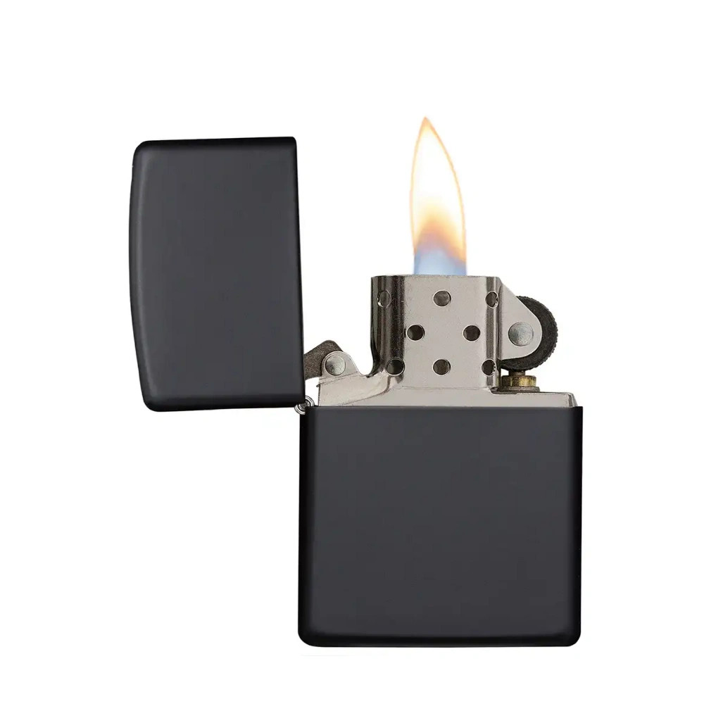 Zippo Regular Black Matte Lighter, open view