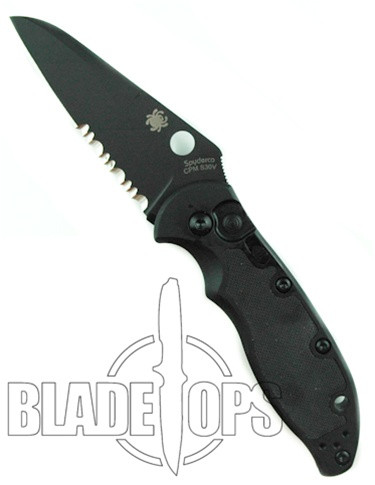 Spyderco Embassy Auto Knife, Tactical Black Blade, Part Serrated, C121BKPS