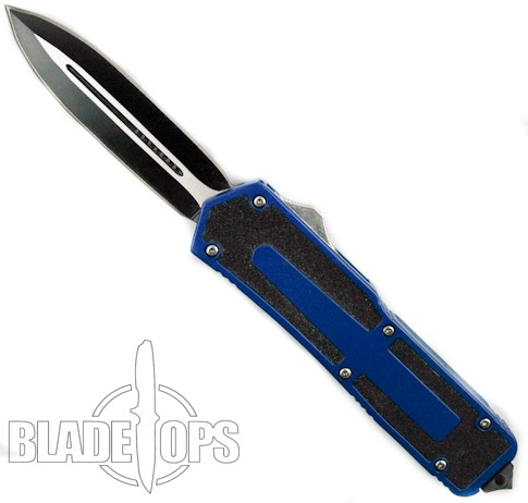 Top Gun OTF Knife, Blue Handle, Black Dagger Blade