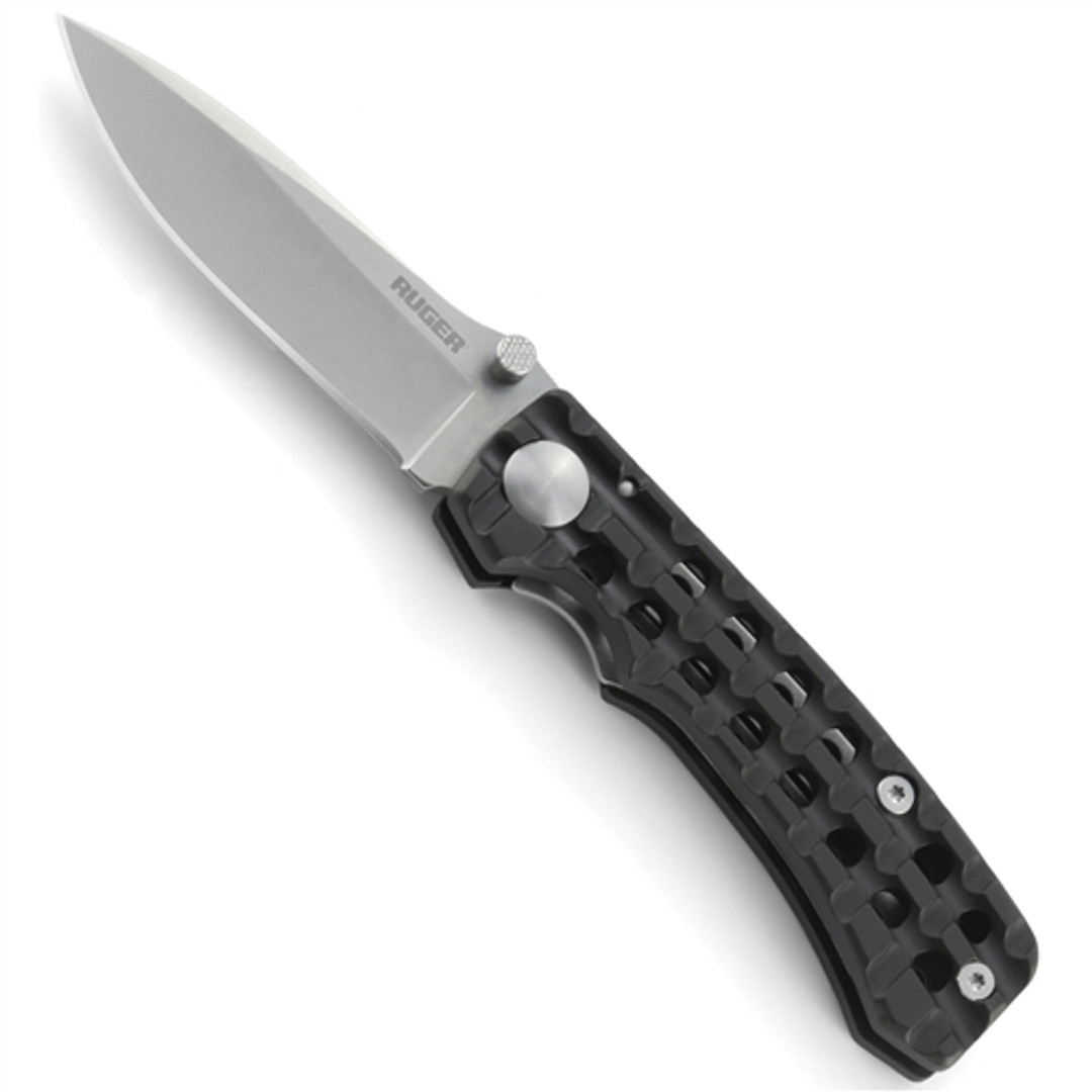 Ruger Go-N-Heavy Compact Folding Knife, Stonewash Plain Blade