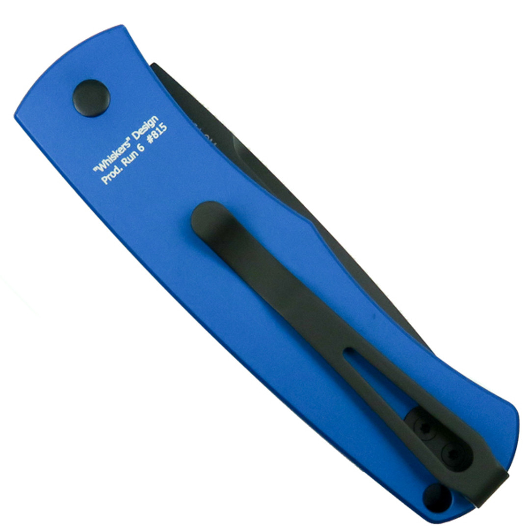 Pro-Tech BR-1.7BLUE Blue/Black "Whiskers" Bolster Release Auto Knife, 154CM Black Blade