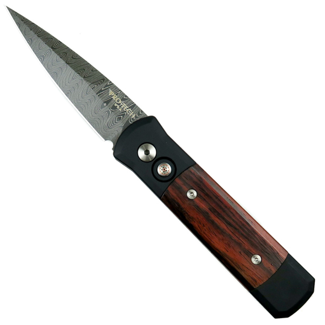 Pro-Tech Custom 750-COCO Godson Auto Knife, Cocobolo Wood, Damascus Blade