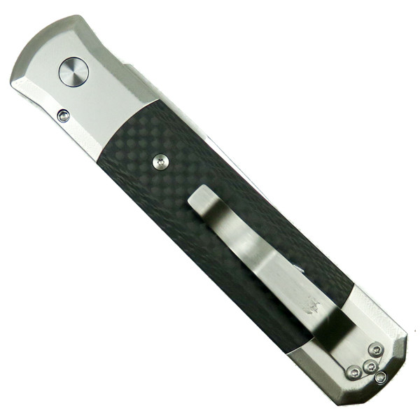 ProTech Custom Godfather Orange Peel Titanium Auto Knife, Carbon Fiber