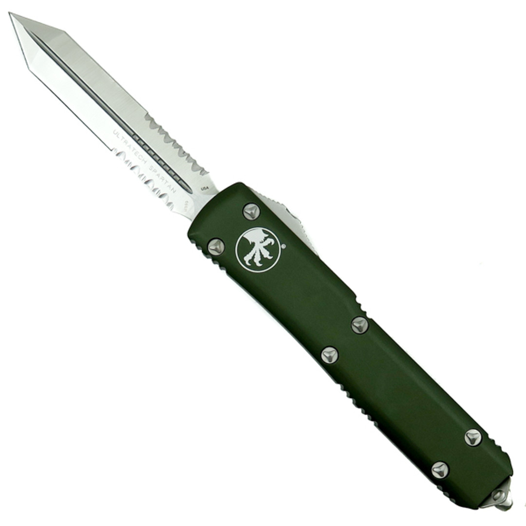 Microtech 223-5OD OD Green Contoured Ultratech Spartan OTF Auto Knife, Satin Combo Blade