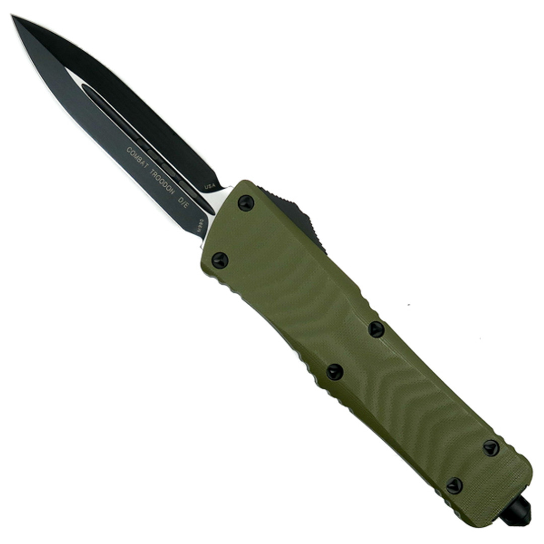 Microtech 142-1GTOD OD Green/Black Combat Troodon G-10/Aluminum D/E OTF Auto Knife, Black Blade