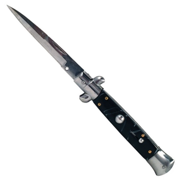 Godfather Black Marble Italian Stiletto Auto Knife, Satin Blade