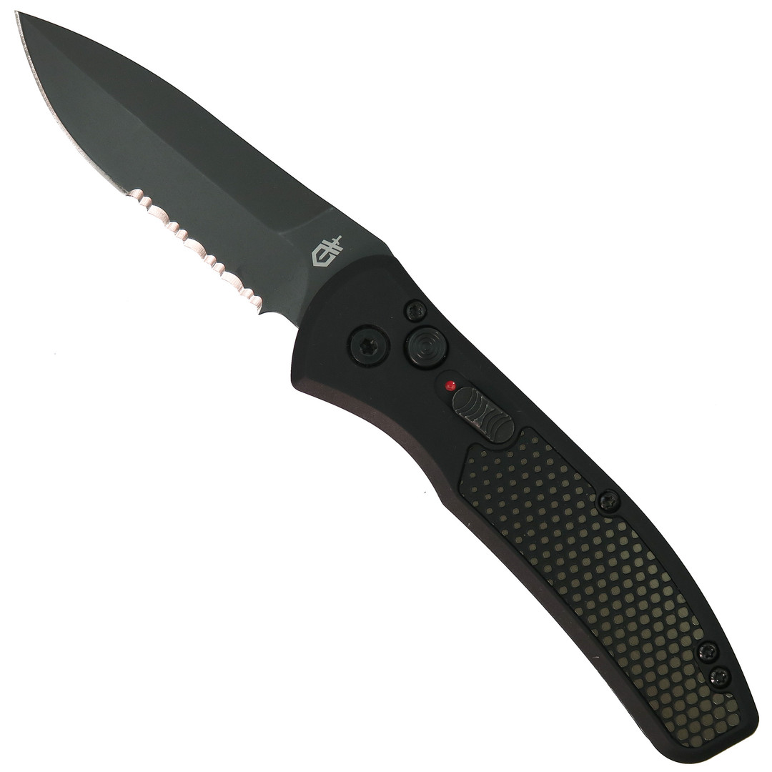 Gerber 30-001636 Black with Armor Grip Insert Empower Auto Knife, Black Combo Blade