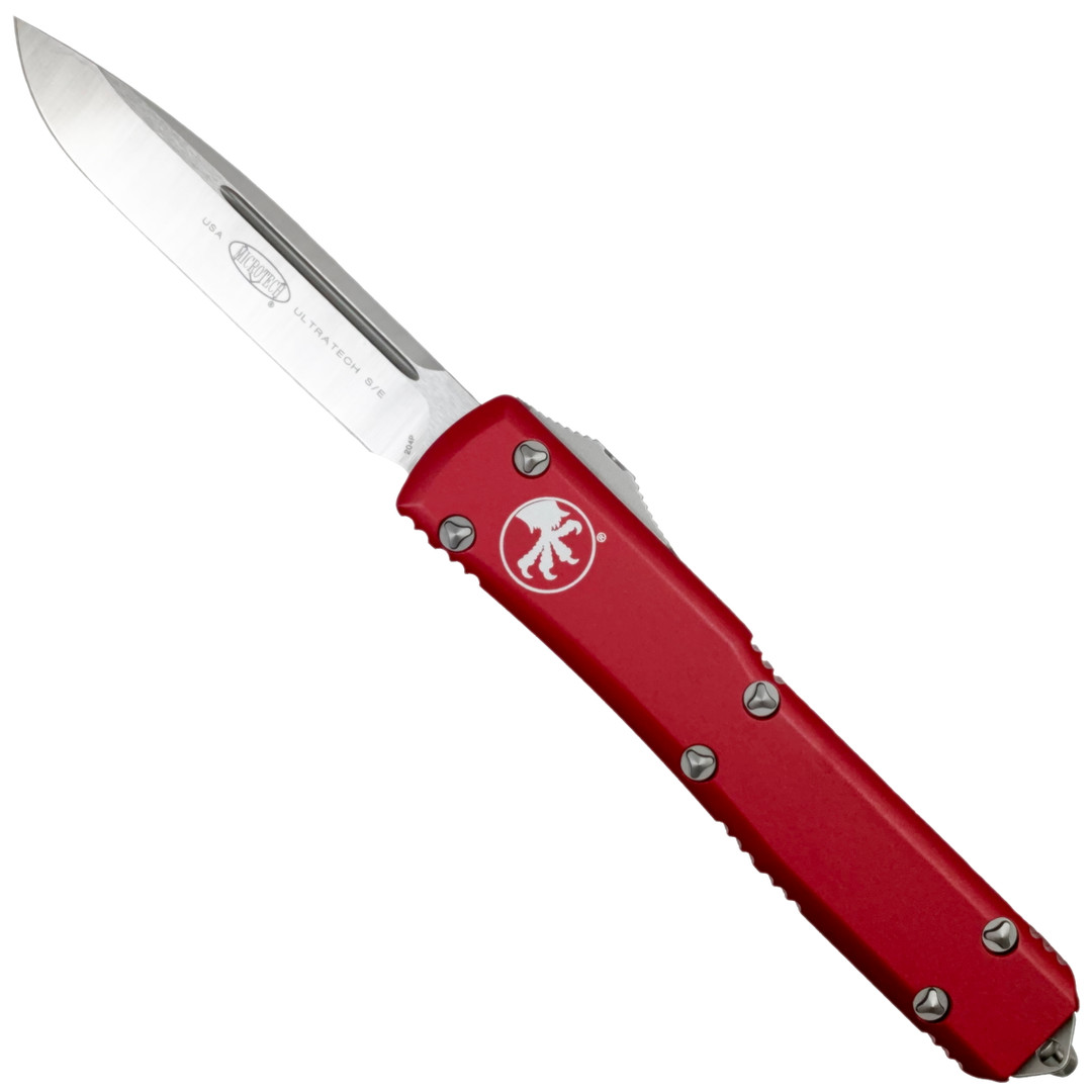 Microtech Red Ultratech OTF Auto Knife, Satin Blade