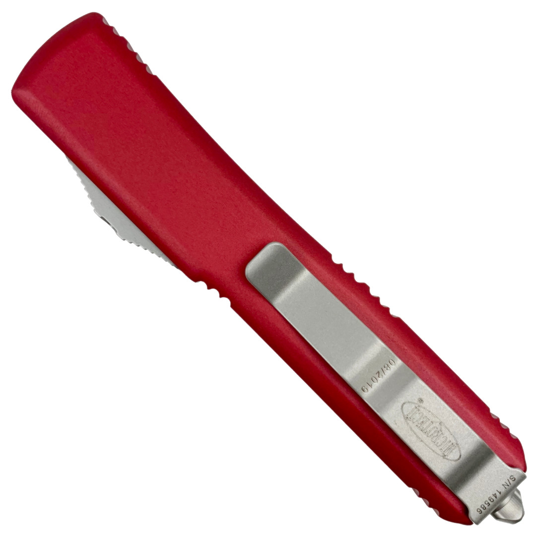 Microtech Red Ultratech OTF Auto Knife, Satin Blade REAR VIEW