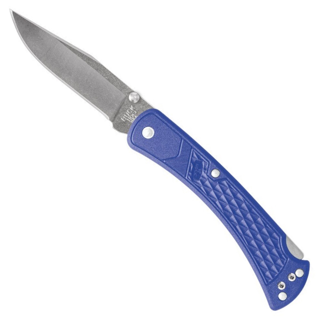 Buck Blue 110 Slim Hunter Select Folder Knife, Stonewash Blade