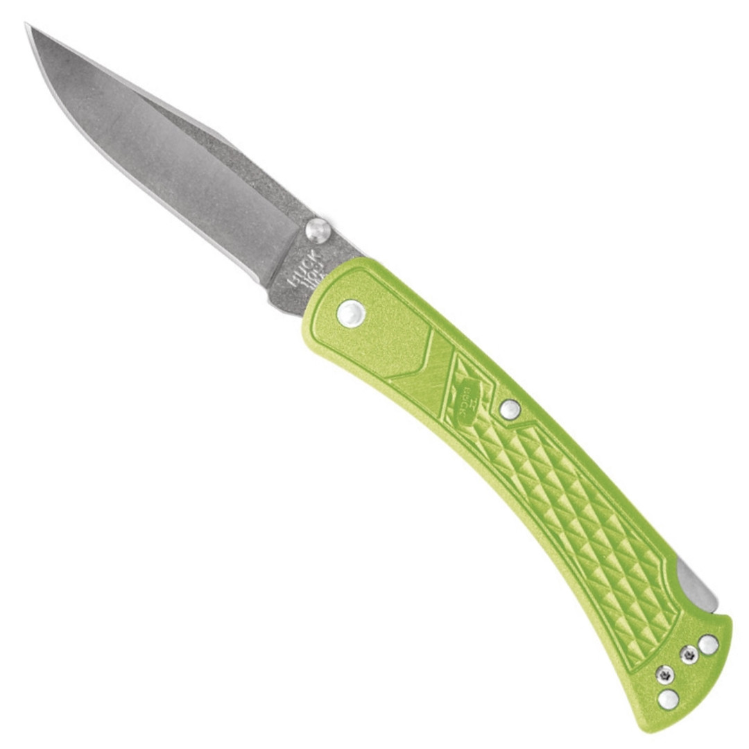 Buck Chartreuse 110 Slim Hunter Select Folder Knife, Stonewash Blade