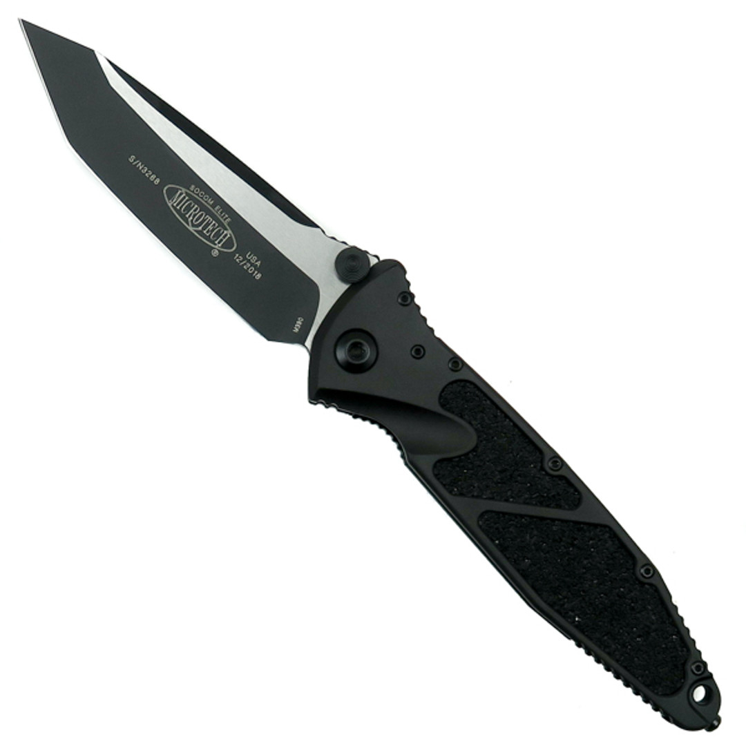 Microtech Tactical Socom Elite Tanto Folder Knife, Black Blade