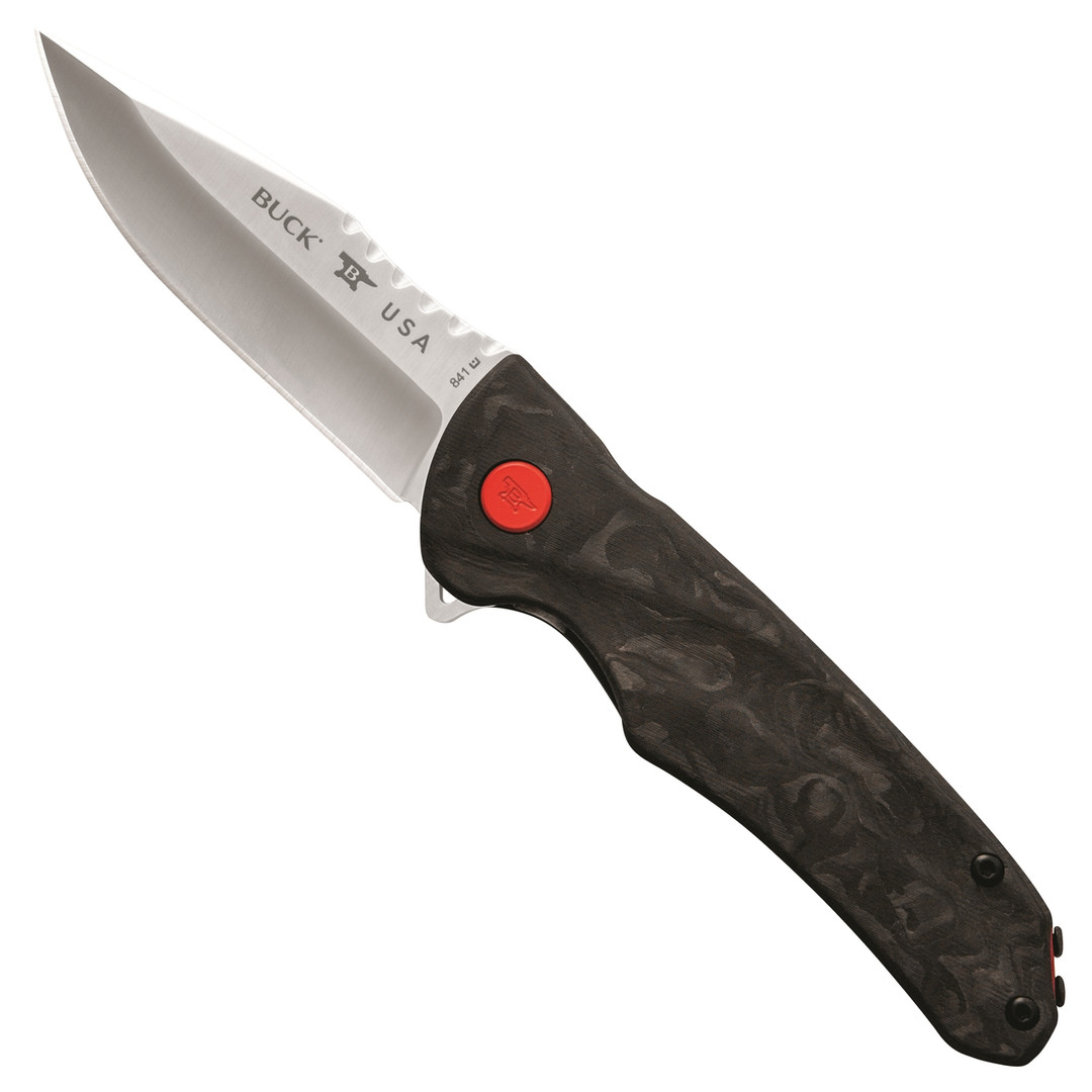 Buck Sprint Pro Marbled Carbon Fiber Flipper Knife, CPM-S30V Blade FRONT VIEW