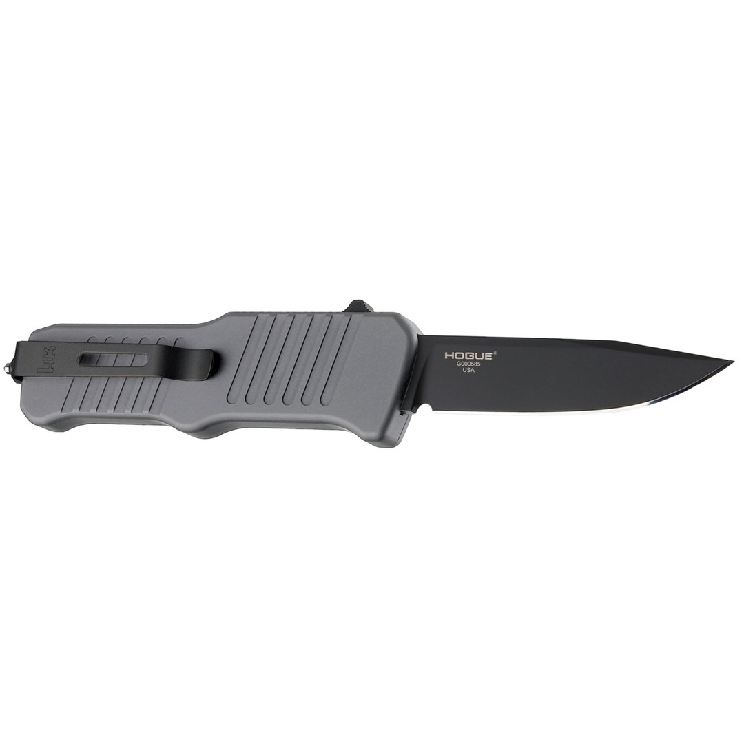 HK Grey Mini Incursion OTF Auto Knife, Black Blade REAR VIEW