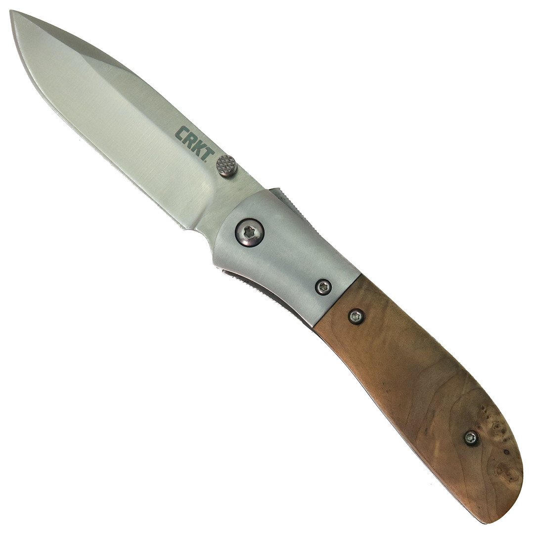 CRKT M4-02W Burl Wood Spring Assist Knife, Satin Blade