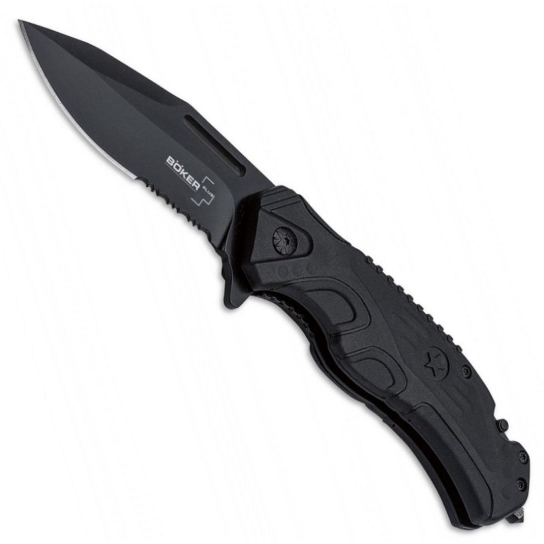 Boker Plus Savior 2 Rescue Folder Knife, Black Combo Blade