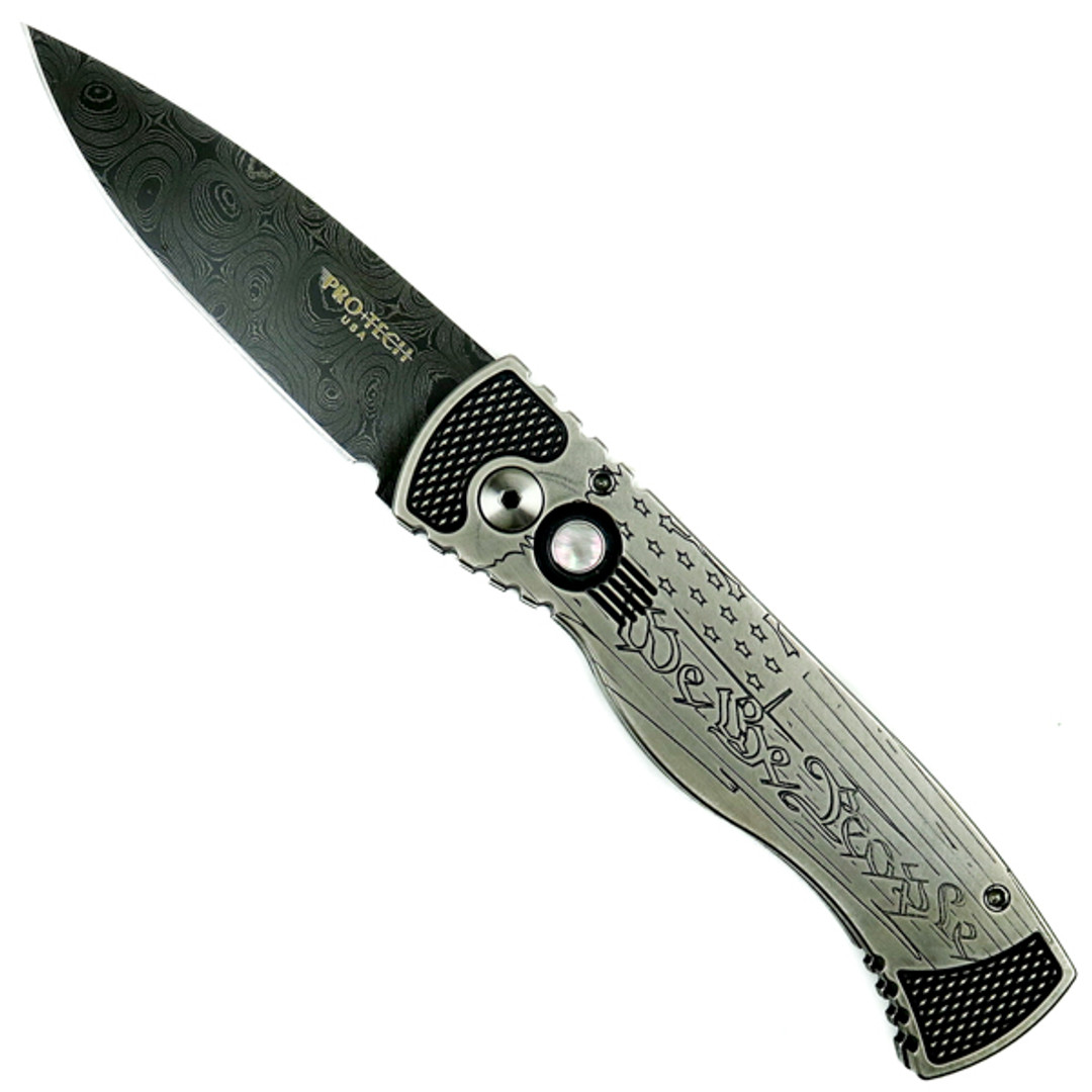 Pro-Tech Custom "We The People" TR-2 Steel Auto Knife, Damascus Blade Front Side