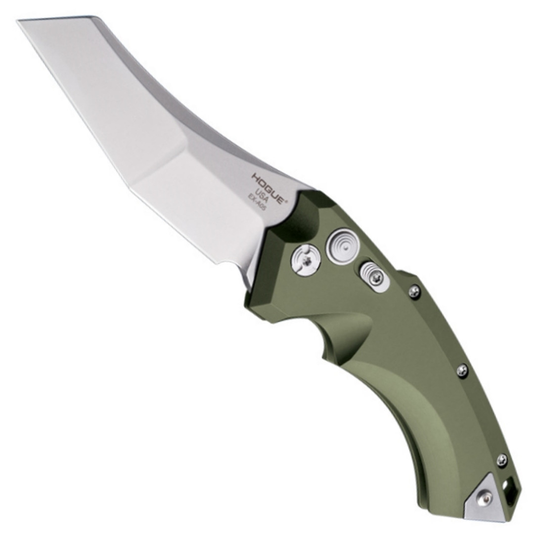 Hogue Knives OD Green EX-A05 3.5" Wharncliffe Auto Knife, Tumbled Blade FRONT VIEW