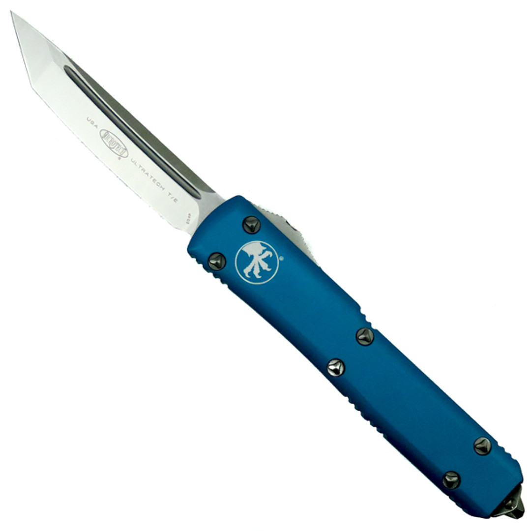 Microtech Turquoise Ultratech Tanto OTF Auto Knife, Satin Blade Front View