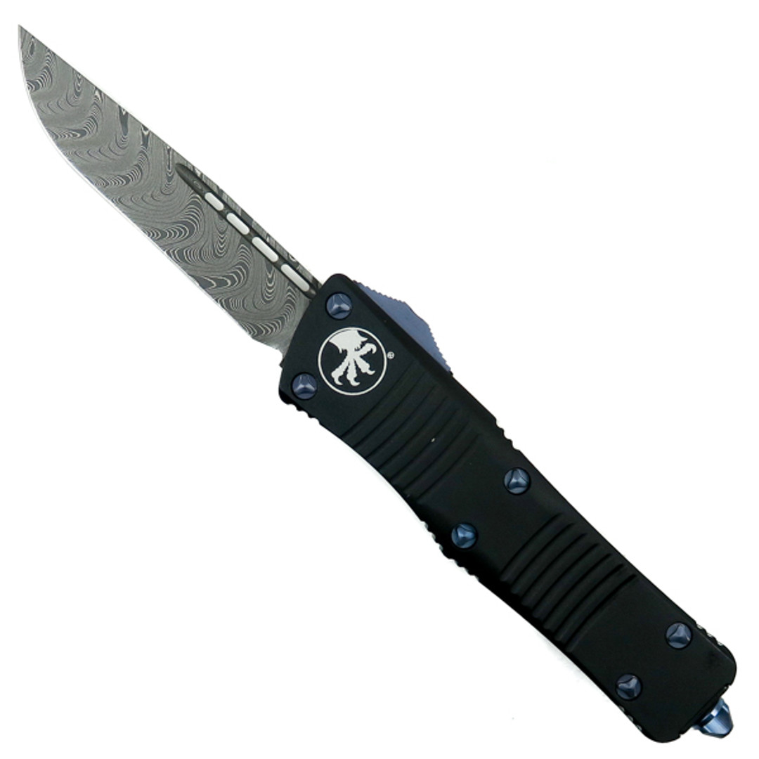 Microtech Troodon OTF Auto Knife, Damascus Blade Front View