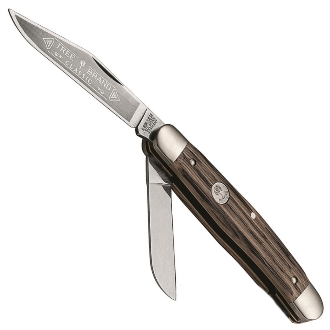 Boker Classic Oak Series Trapper Folder Knife, Satin Blades FRONT VIEW