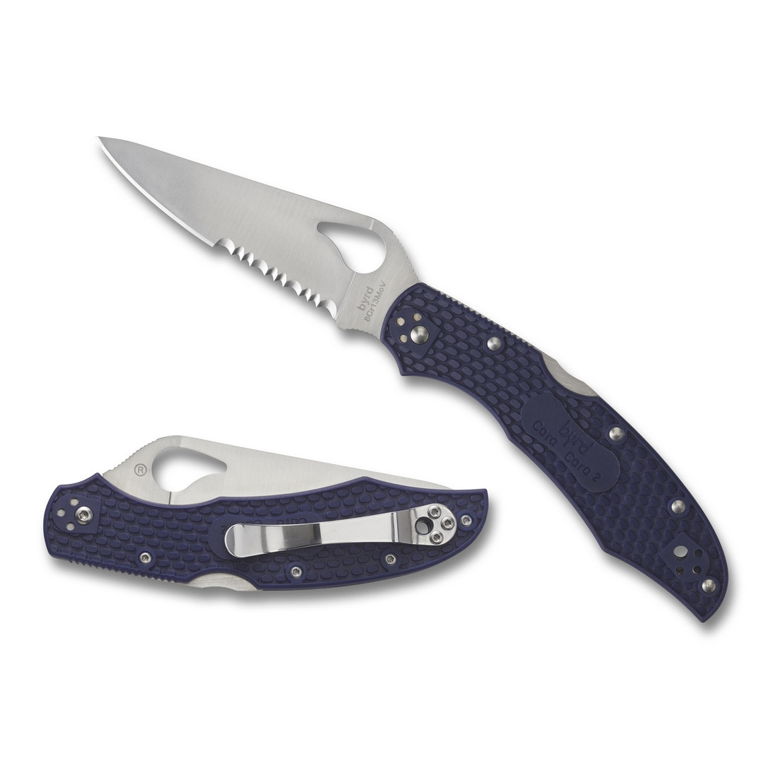 Byrd Blue Cara Cara 2 Folder Knife, Satin Combo Blade REAR VIEW