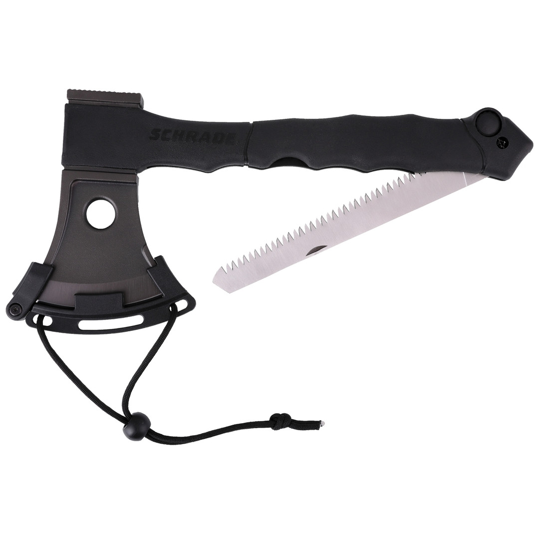 Schrade Mini Fixed Blade Axe & Foldable Saw, Dark Grey Head SAW VIEW