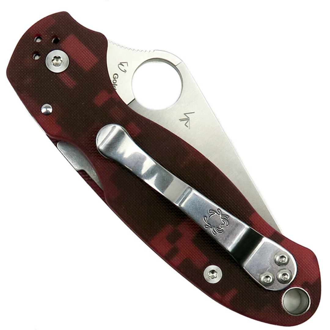 Spyderco Custom Red Camo Para 3 Folder Knife, Satin Blade Back Closed