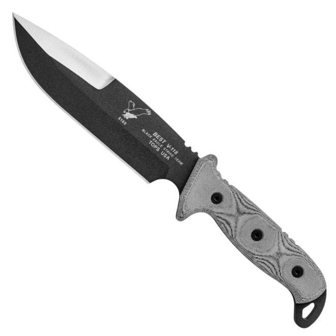TOPS Black Eagle Strike Team Fixed Blade Knife, Black Blade FRONT VIEW