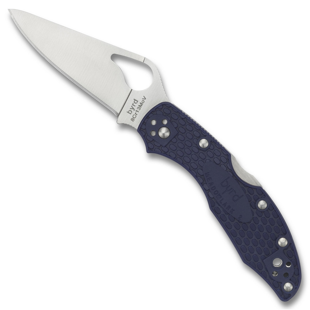 Byrd Blue Meadowlark 2 Folder Knife, Satin Blade FRONT VIEW