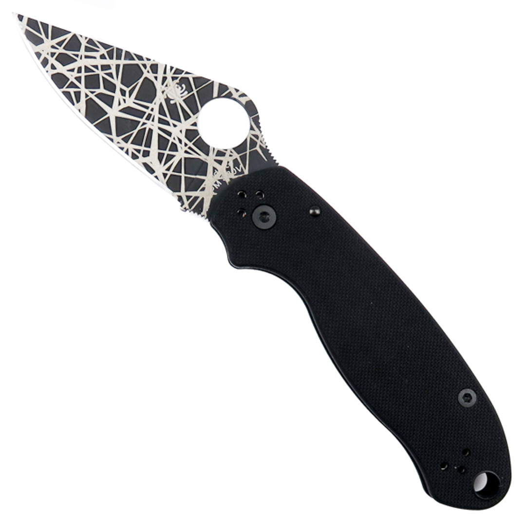 Spyderco Custom Para 3 Folder Knife, Web Blade Front Open View
