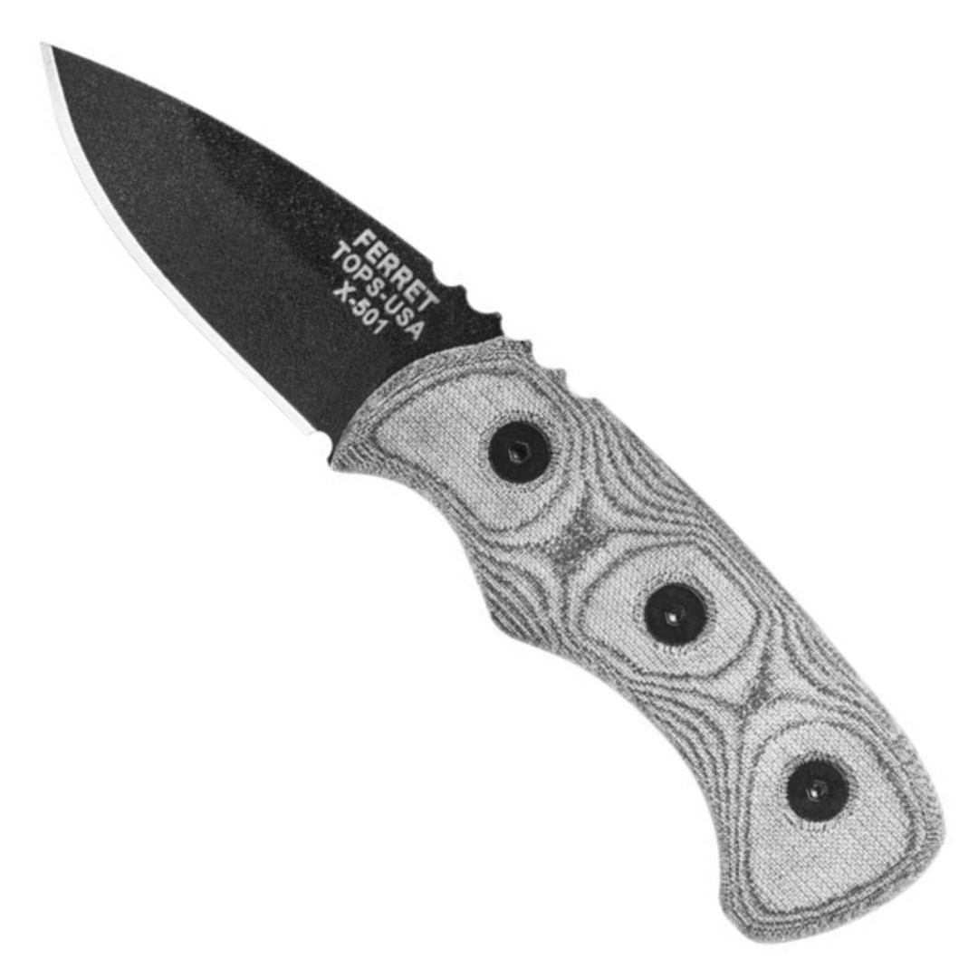 TOPS Ferret Fixed Blade Neck Knife, Black Blade FRONT VIEW