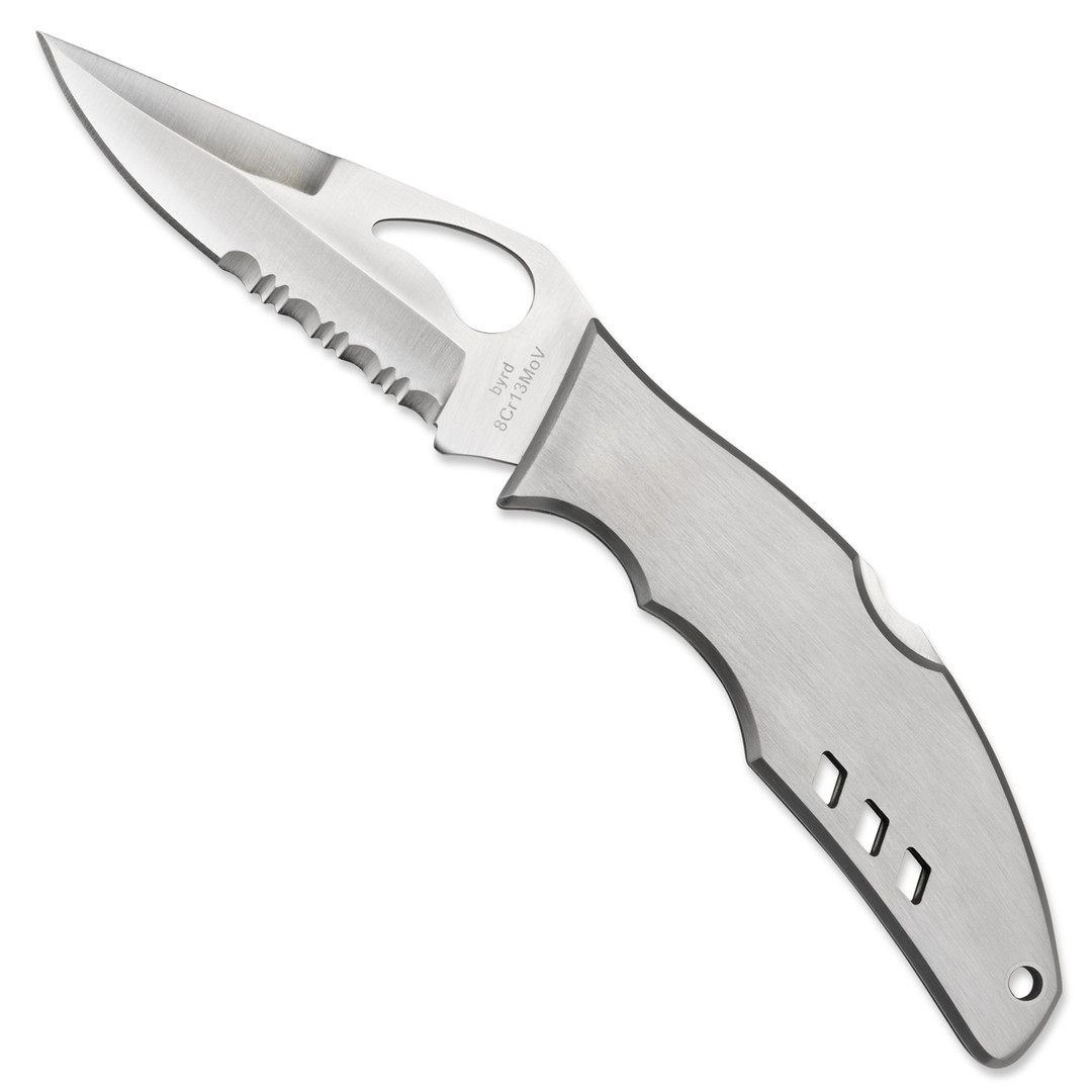 Byrd Flight Stainless Folder Knife, Satin Combo Blade FRONT VIEW