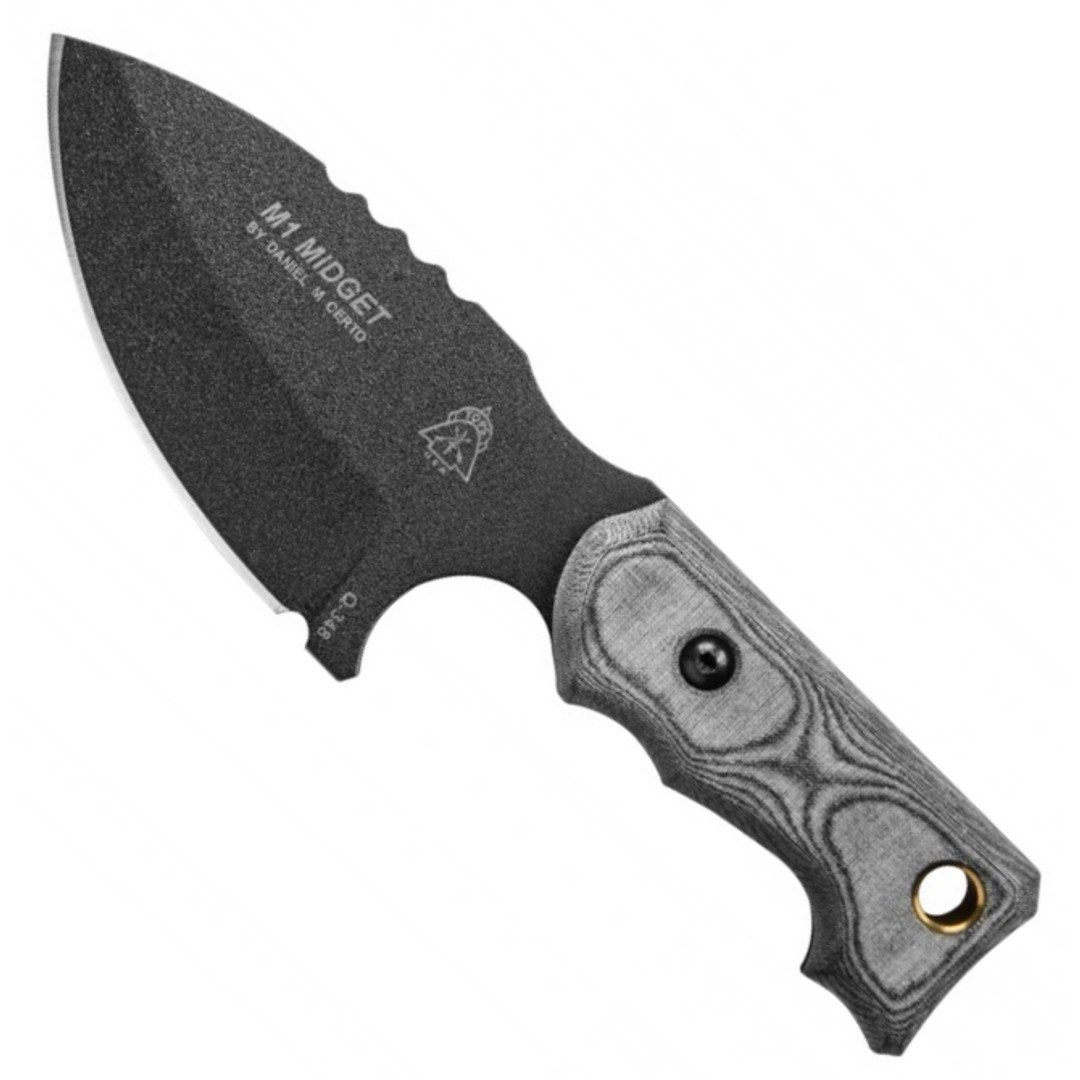 TOPS M1 Midget Fixed Blade Knife, Black Blade FRONT VIEW