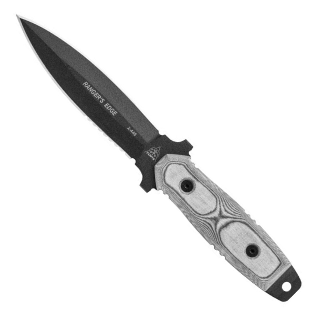 TOPS Ranger's Edge Micarta Fixed Blade Knife, Black Blade FRONT VIEW