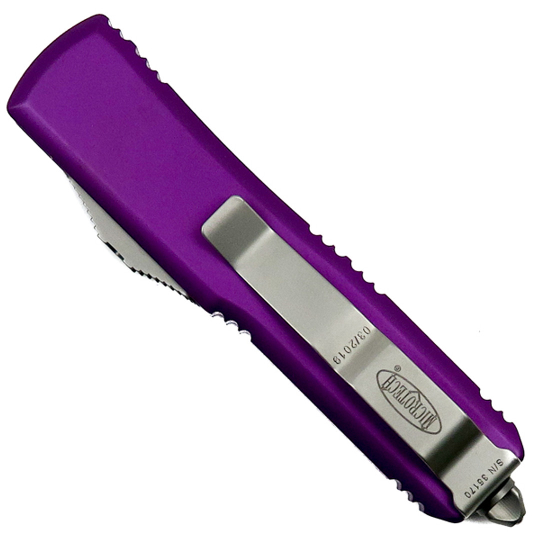 Microtech Violet UTX-85 Dagger OTF Auto Knife, Stonewash Combo Blade Back
