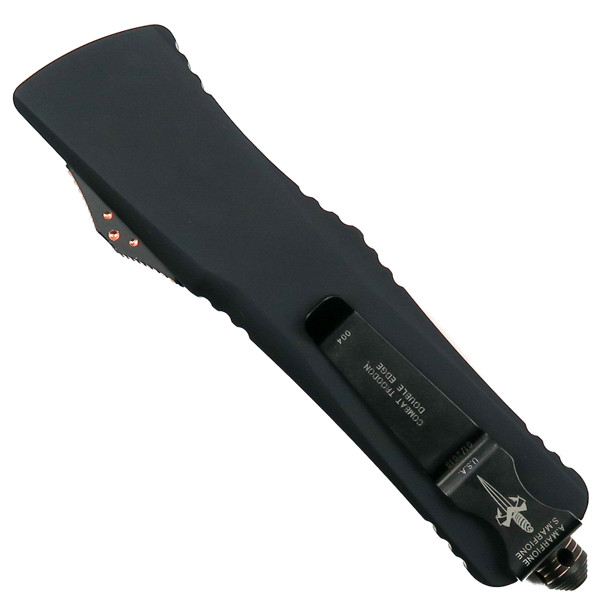 Marfione Custom Combat Troodon Copper Dagger OTF Auto Knife, DLC Blade Back View