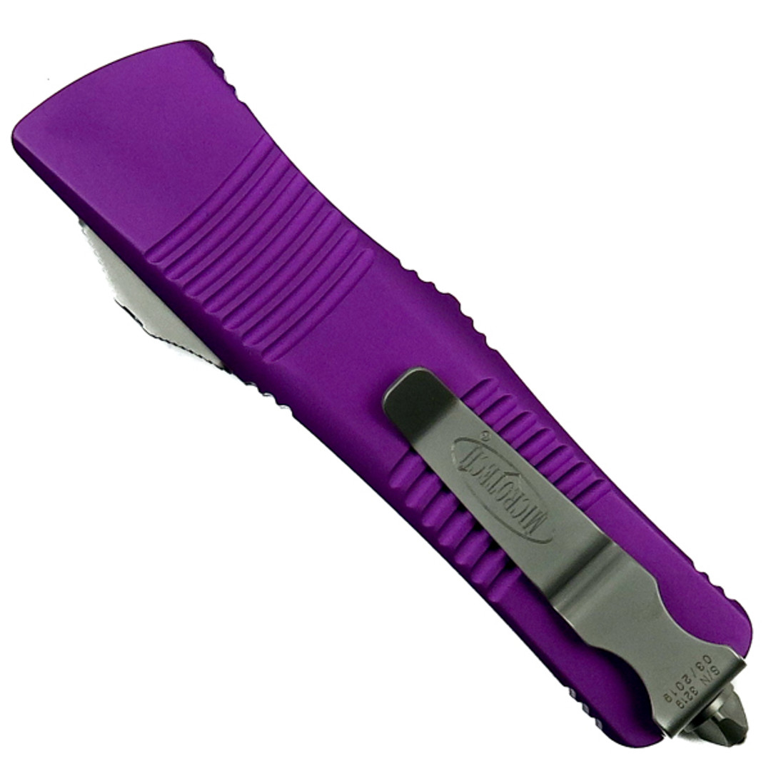 Microtech Violet Troodon OTF Auto Knife, Stonewash Combo Blade Back