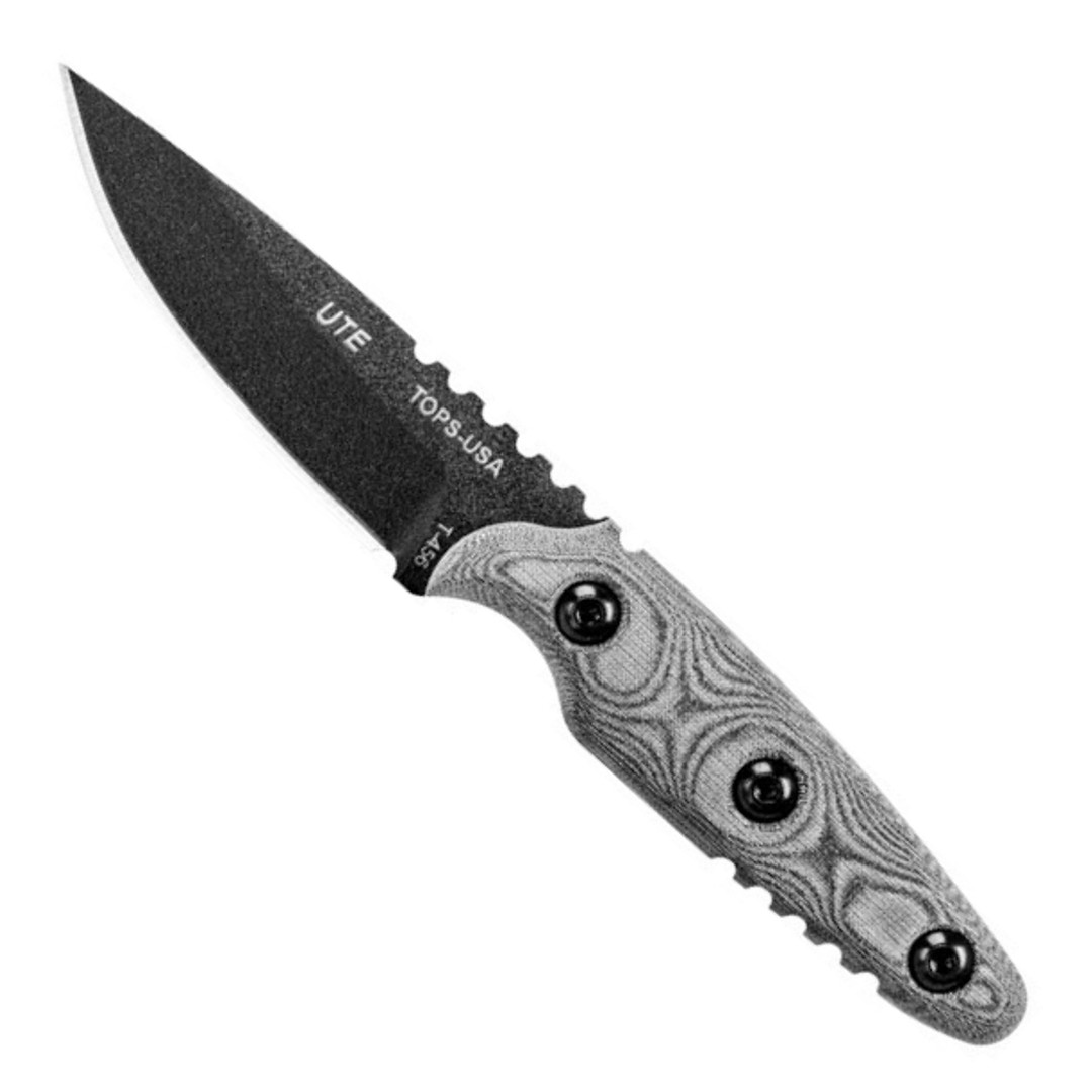TOPS UTE #02 Fixed Blade Knife, Black Blade FRONT VIEW