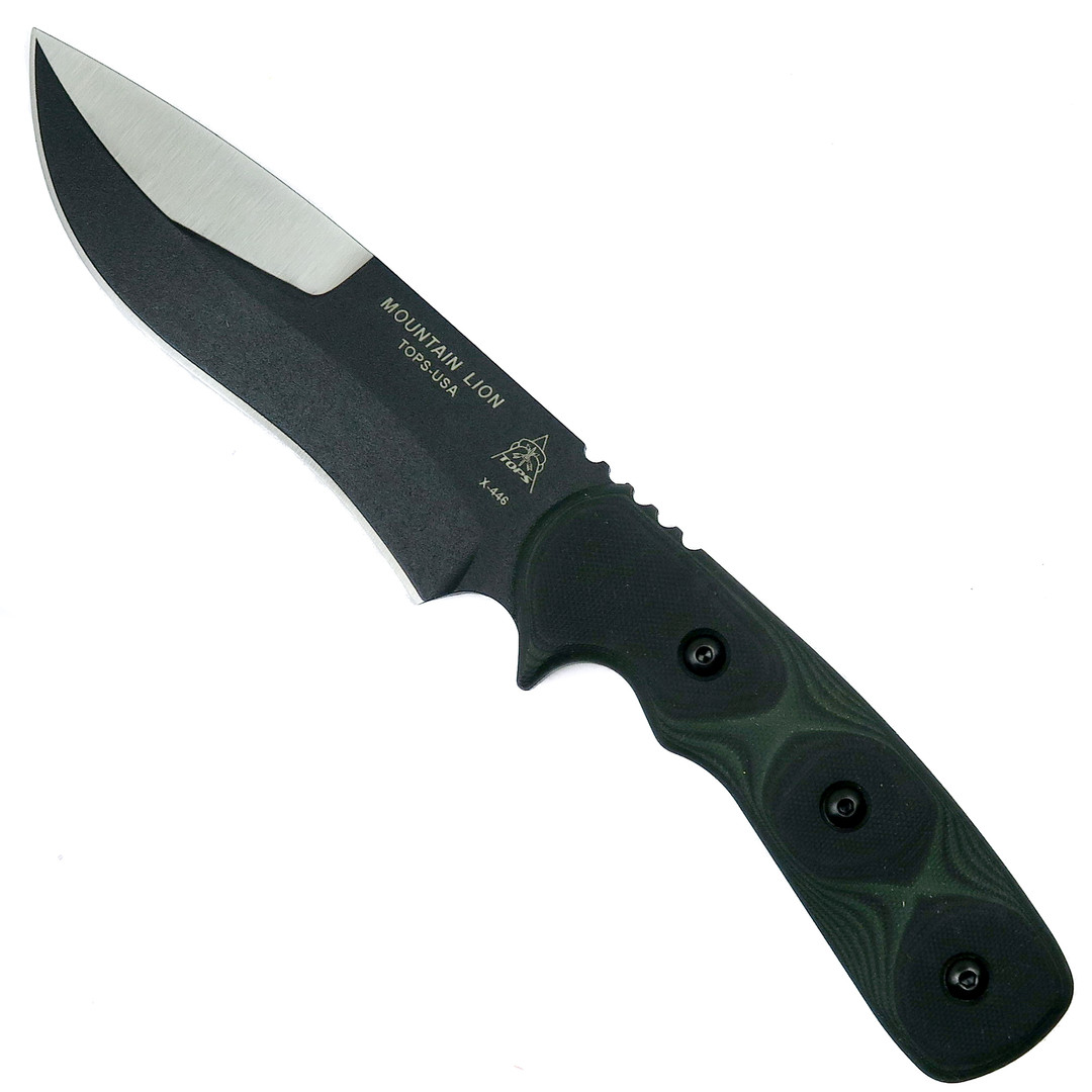 TOPS Mountain Lion Fixed Blade Knife, Black Blade