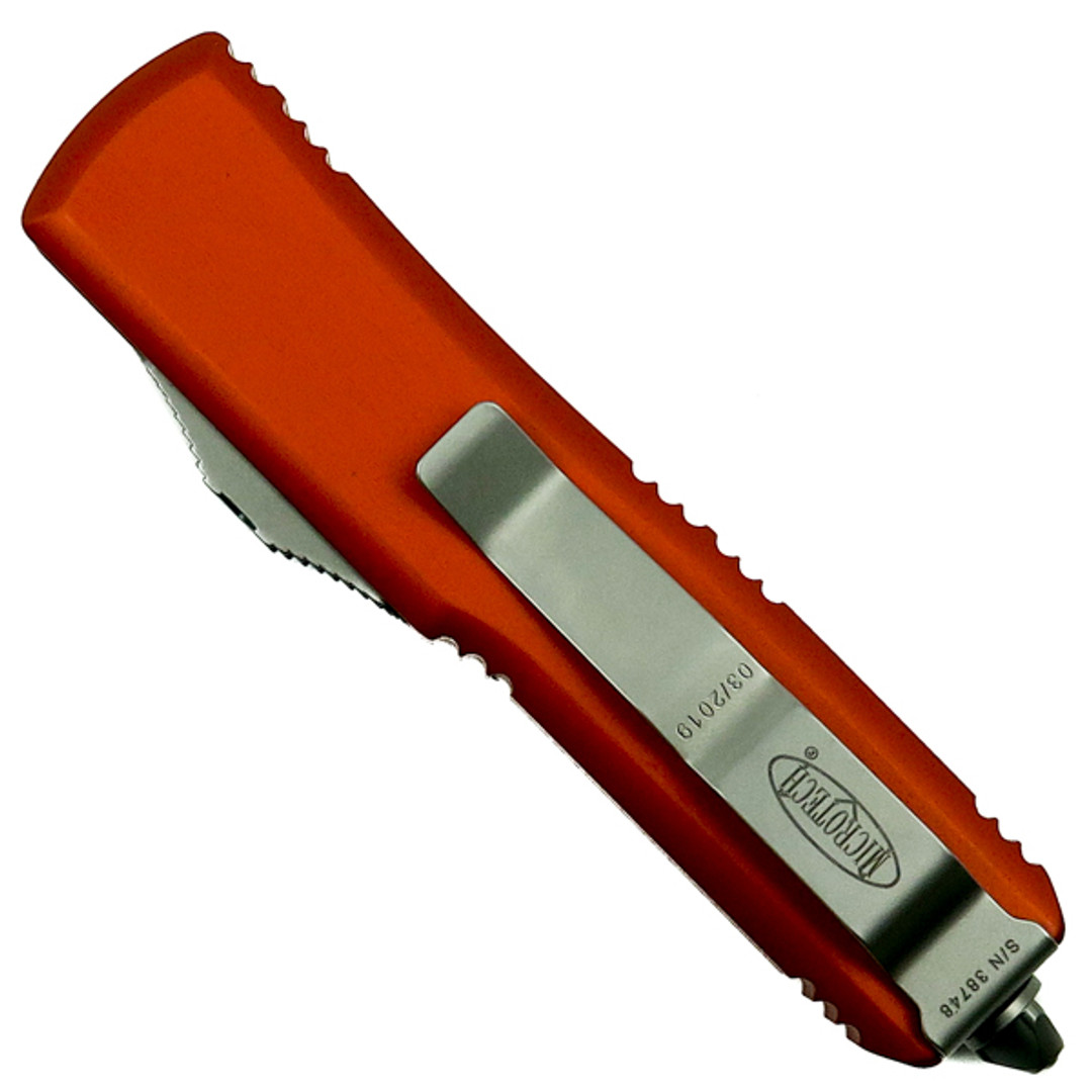 Microtech Orange UTX-85 Tanto OTF Auto Knife, Satin Blade Back